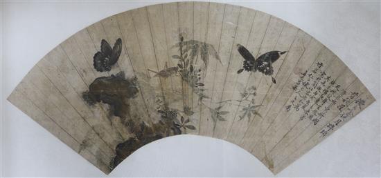 A framed Chinese fan leaf